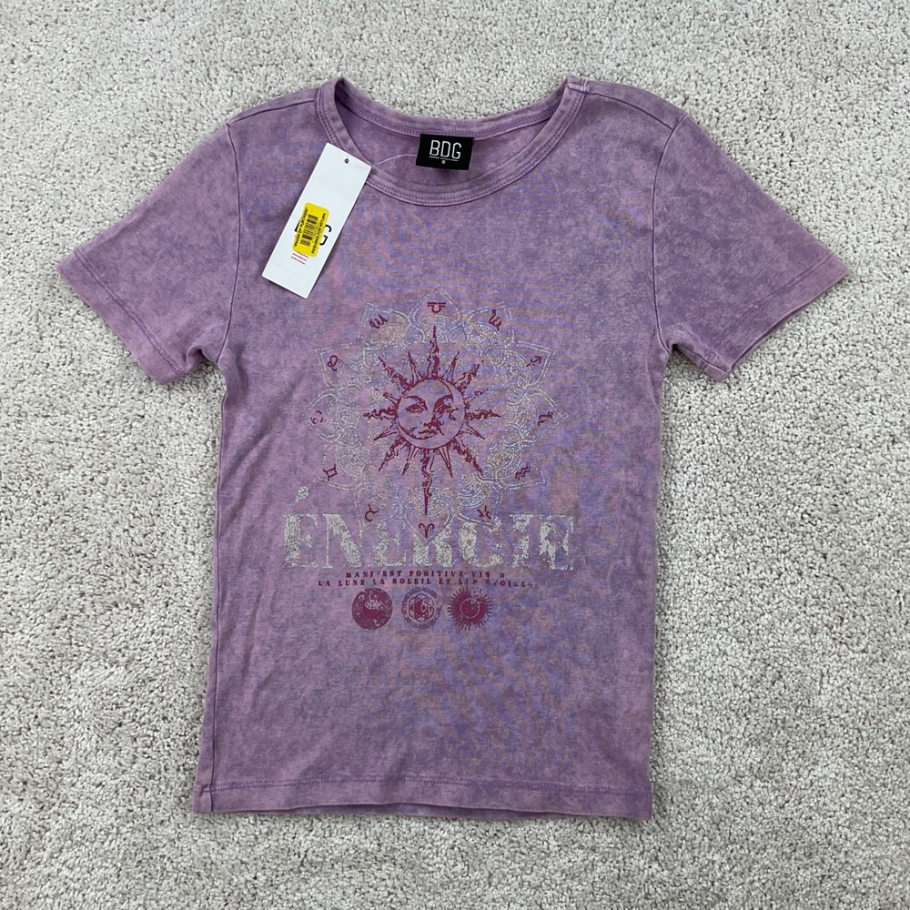 BDG Urban Outfitters Purple Mineral Wash Celestial Sun Graphic Tee Small NEW